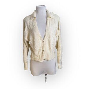 Pink Rose Fuzzy Knit‎ Collared Button Up Sweater